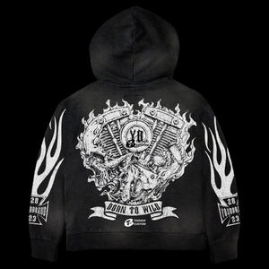 Personalizable Acid Wash Distress 450GSM Algodón Fleece Sudadera con capucha Pantalones Conjunto Chándales de invierno Sólido con capucha Personalizable Logo Característica - Product Image 6