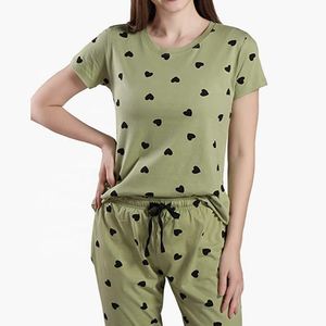 Femmes coton imprimé taille élastique été nuit costume ensemble 2 pièces respirant séchage rapide vêtements de nuit pyjama Pack - Product Image 2