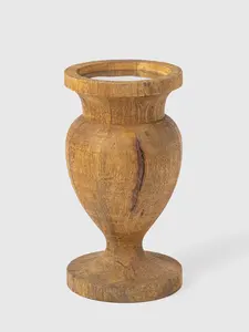 Candelabro de Madera Tallado a Mano de Estilo Antiguo con Acabado Marrón de Grano Natural, Decoración Rústica para Mesa de Navidad - Product Image 3