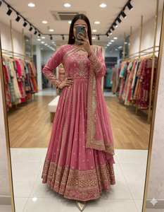 Nuevo Vestido de Diseñador con Conjunto de Dupatta de Pent - Reversible para Fiesta, Boda, Diwali, Georgette Fox - Product Image 1