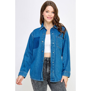 Chaqueta Vaquera Informal Extra Grande para Mujer con Cierre de un Solo Botón, Acabado Deslavado, Ropa Exterior para Damas, Servicio OEM - Product Image 1
