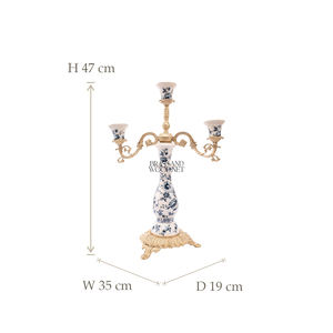 เชิงเทียนทองเหลืองสีทองหรูหราพร้อมตัวเครื่องพอร์ซเลนลายดอกไม้ดีไซน์ยุโรปคลาสสิกและผู้ถือสี่แขนที่หรูหรา - Product Image 5