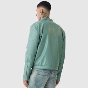 Veste en cuir de motard en PU de qualité supérieure pour hommes, vêtements de rue à fermeture éclair à la mode personnalisés, coupe normale de style vintage, en peau de mollet - Product Image 2