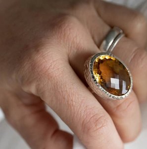 Bague fine en argent sterling 925 pierre de citrine naturelle avec bijoux occidentaux Texture bande anniversaire cadeaux de mariage - Product Image 2