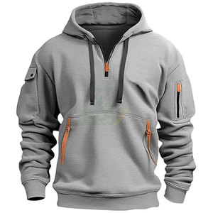 Mens Long Sleeve Tactical Pullover <b>Hoodie</b> Quarter Zip <b>Gym</b> Athletic Training Sweatshirt Casual Workout Print Polyester/Cotton - Product Image 1