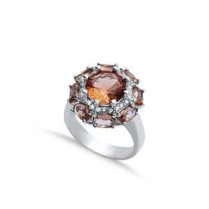 Anillo de sultanita de racimo vintage, Centro ovalado con piedras preciosas que cambian de color, joyería de plata de ley 925 chapada en rodio envolvente - Product Image 1