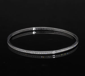 Elegant 2.6\" Anniversary Cut Channel <b>Set</b> 14K White Gold <b>Bangle</b> with Natural Diamonds for Women's Daily Party Wear - Product Image 3