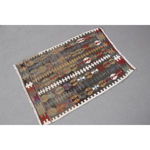 Vintage Rug, 1,9x2,7 ft Small Rug, <b>Brown</b> Red Kilim <b>Wool</b> Rug - Product Image 4