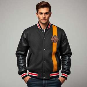 Veste universitaire en laine, manches en cuir, matelassage épais et chaud : qualité supérieure, logo brodé personnalisé, nouveau style, prix de gros - Product Image 5