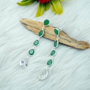 925 Silver <b>Drop</b> <b>Earring</b> Stud Natural <b>Emerald</b> CZ Gemstone Minimalist Wedding <b>Earring</b> Fashionable Jewelry Gift for Her - Product Image 3