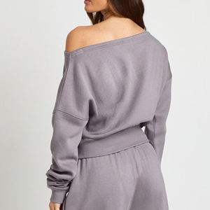 Survêtement femme à épaules tombantes, prix de gros, logo personnalisé, tissu doux, design économique avec taille élastique et cordon de serrage - Product Image 5