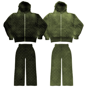 Nouvel Arrivage Survêtements Homme Vintage Hiver avec Fermeture Éclair, 100% Coton Molletonné, Effet Délavé à l'Acide, Décoration de Pierres en Strass et Sérigraphie Personnalisée, Séchage Rapide - Product Image 6