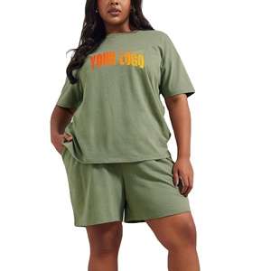 ชุดเซ็ตสองชิ้นสำหรับผู้หญิง ผ้าฝ้ายแท้ 100% สำหรับฤดูหนาว เสื้อยืดคอกลมและกางเกงขาสั้น สีและโลโก้สามารถปรับแต่งได้ ขายส่ง - Product Image 1