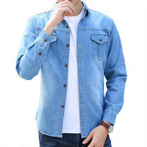 New Design 100% Cotton Hot Sale Cheap <b>Men's</b> Formal Style Standard Turn Down Collar Casual <b>Men</b> Denim <b>Jeans</b> <b>Shirt</b> - Product Image 1