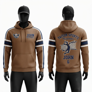Sweat à capuche de volley-ball en polaire polyester brossé premium 320 GSM, bleu marine et blanc, avec logo personnalisé, imperméable, respirant, unisexe - Product Image 5