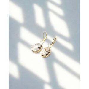 Tiger Cowrie Drop Earrings-Gold Plated Zinc Alloy with Quartz Pearl & Amethyst - Product Image 3