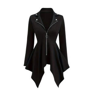 Veste décontractée pour femme avec fermeture éclair métallique et ourlet irrégulier, style transfrontalier - Product Image 2