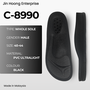 Jin Hoong Men C-8990, semelle extérieure en PVC noir, légère, résistante à l'eau, antidérapante, durable, épaisseur de 30 mm, fabriqué en Malaisie - Product Image 1