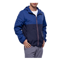 Veste d'hiver Vintage pour hommes coupe régulière manches longues noir bleu contraste couleur fermeture éclair mouche capuche Logo personnalisé conception OEM toile