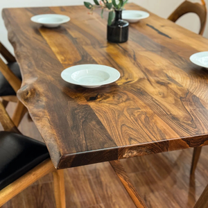 Modern Rectangular Solid Suar Wood Dining Table with Natural <b>Slab</b> Top & Crossed <b>Wooden</b> Base for Hotel & Villa Use - Product Image 3