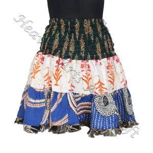 Mini jupes en coton avec écusson vintage indien ethnique Hippi Sari Mini jupe sexy en coton avec écusson multicolore élégant Boho pour l'été - Product Image 6
