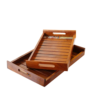 Juego de 2 bandejas de madera rectangulares para vajilla con asas recortadas estilo americano Royal Luxuries bandeja/plato de madera para servir - Product Image 3