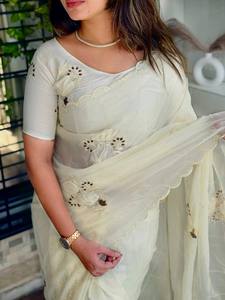 Chemisier sari traditionnel de créateur en soie cristal avec appliques à la main pour femmes et filles pour les mariages en vrac bas - Product Image 2