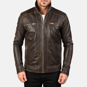 Chaqueta de cuero para hombre, Moto marrón, personalizada con bolsillos delanteros, chaqueta de cuero de oveja de la mejor calidad para hombre - Product Image 3