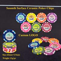 Jetons de poker personnalisés en gros pour casino Hustler, 12g, 43mm, en céramique, surface lisse, ensemble de jetons de jeu pour tournoi de poker à thème
