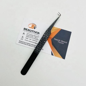 Pinzas profesionales para extensión de pestañas de acero inoxidable con plasma negro de 90 grados, Punta puntiaguda con etiqueta privada - Product Image 5