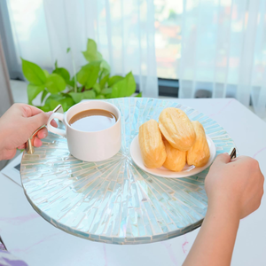 Plateau de service rond en nacre fait à la main avec poignées en métal Ustensiles de cuisine en gros de l'usine du Vietnam - Product Image 2