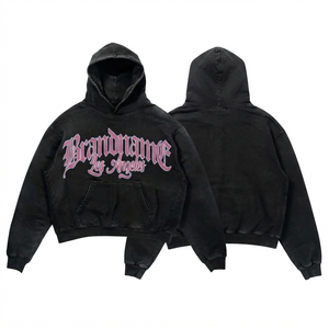 Sudadera con Capucha para Hombre, Lavado Ácido, 420GSM, Felpa de Algodón Premium, Negra, Gruesa, Oversize, con Bordado Personalizado, Serigrafía, Impresión Puff, Logotipo OEM - Product Image 1