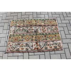 2.6x3.6 ft Turkish Small Rug, <b>Brown</b> Green Vintage Plants & trees <b>Wool</b> Rug - Product Image 3