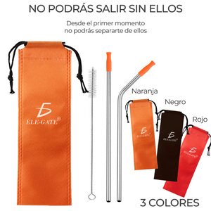 Cannucce Riutilizzabili Ecologiche in Acciaio Inossidabile da 21 cm con Spazzola per la Pulizia, Set 1 Spazzola e 2 Cannucce - Product Image 3