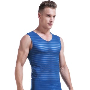Débardeurs pour hommes gilet d'été mince Transparent glace soie T-Shirts homme vêtements solide col en V sans manches sous-vêtement homme t-shirt haut - Product Image 4
