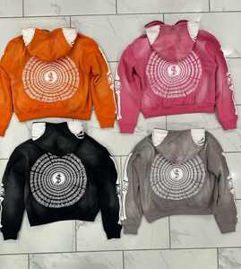 Vêtement de rue pour hommes en molleton surdimensionné imprimé avec des patchs cousus vintage hip-hop d'hiver personnalisés en gros, imprimé en relief, délavé à l'acide, fermeture éclair - Product Image 2