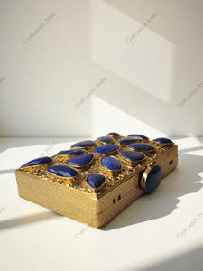 Bolso de Mano con Paneles de Piedras Preciosas de Lapislázuli Natural, con Marco de Metal Texturizado Dorado, Hecho a Mano, Accesorio de Moda para Mujer, Regalo - Product Image 3