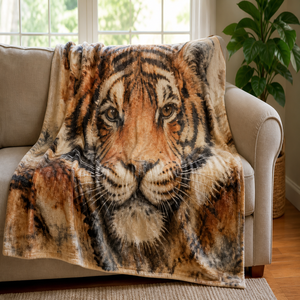 Custom Printed <b>Throw</b> Blanket Personalized Tiger Portrait Gift Sublimation Flannel Fleece Polyester - Product Image 1