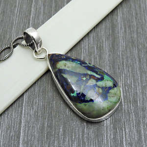 Pendentif en argent moderne en azurite et malachite, design naturel unique et authentique, pendentif bohème, cadeau de mariage, bijoux pour amoureux - Product Image 1