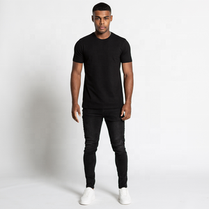 Vente en gros en usine sur mesure Jeans skinny vieillis pour hommes Vintage High Street Button Lavable Automne Design imprimé Denim noir - Product Image 4