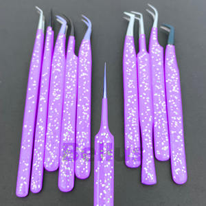 Vente en gros de pinces à cils étincelantes Outils à pointe en fibre de volume et d'isolation Pinces d'extension de cils en acier inoxydable avec logo personnalisé - Product Image 4