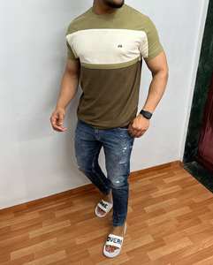 Camiseta informal de algodón 100% de alta calidad para hombre, tela de lona con patrón sólido, diseño en blanco personalizable - Product Image 1