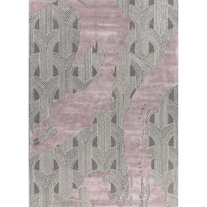 พรมทอมือลายเรขาคณิต Tra-15073 ทำจากขนสัตว์และใยวิสโคส สีเทาและสีดำ 'Pathways' สำหรับใช้ในบ้าน - Product Image 1