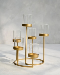Geometric Gold Metal Wire Iron Tealight Candlestick <b>Holder</b> for Christmas Table Decorations Elegant <b>Lantern</b> Style <b>Candle</b> Jar - Product Image 3