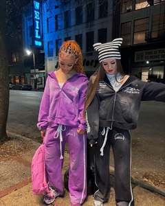 Pull à capuche zippé surdimensionné poids lourd personnalisé Streetwear Vintage délavé à l'acide à carreaux personnalisable - Product Image 3