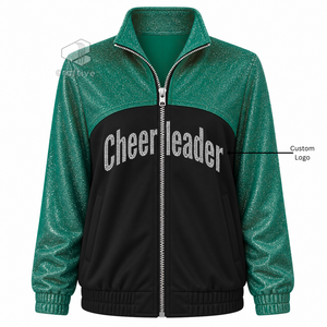 Fashion Glitter PU Cheer Girls <b>Dance</b> Practice Warm Up Set Custom Rhinestone Competition Team Jacket And <b>Pants</b> For Cheerleaders - Product Image 5