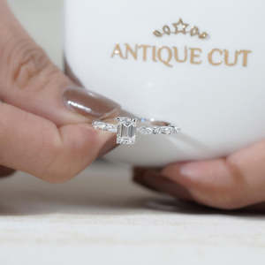 IGI Certified Emerald Cut Engagement <b>Ring</b> with Pave <b>Diamond</b> Band White Gold-<b>Diamond</b> <b>Rings</b> - Product Image 6
