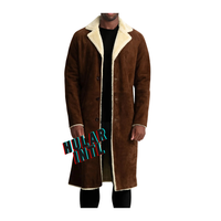 Manteau long classique B3 pour homme en cuir véritable avec décoration en peau de mouton, veste d'hiver tricotée à double boutonnage coupe-vent
