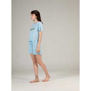 Ensemble short et t-shirt en coton tricoté 100 % pour femme, super doux et confortable, tenue de nuit avec taille élastique et poches, vêtements de nuit - Product Image 2