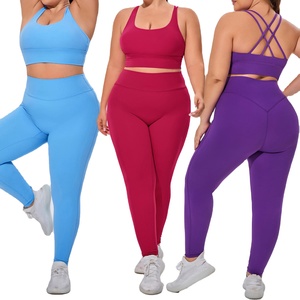 Conjuntos de mujer conjuntos de Fitness de gimnasio transpirables 2 uds. Sujetador deportivo de talla grande de secado rápido y mallas conjuntos de Yoga de cintura alta para mujer - Product Image 1